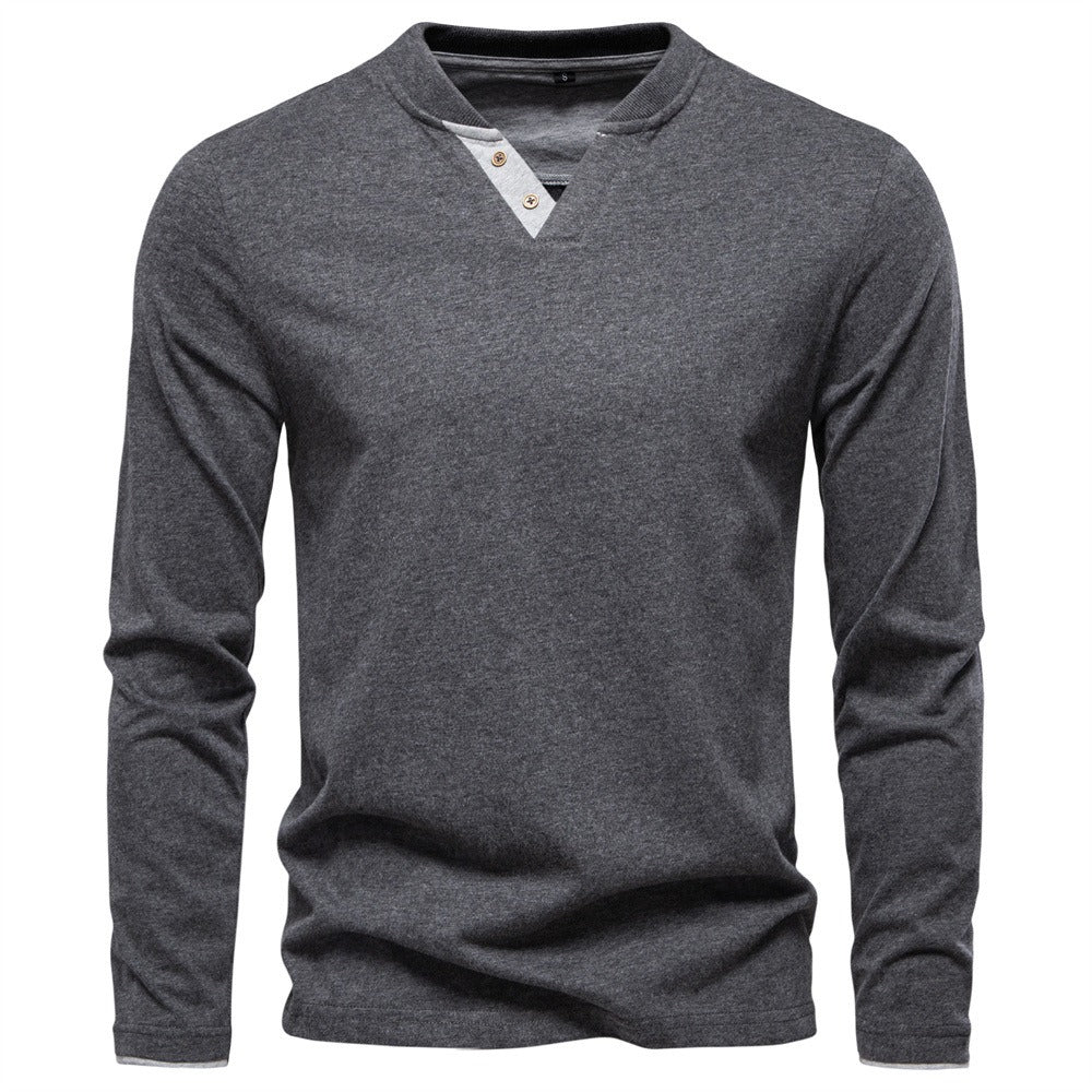 Cotton V-Neck Long Sleeve T-Shirt