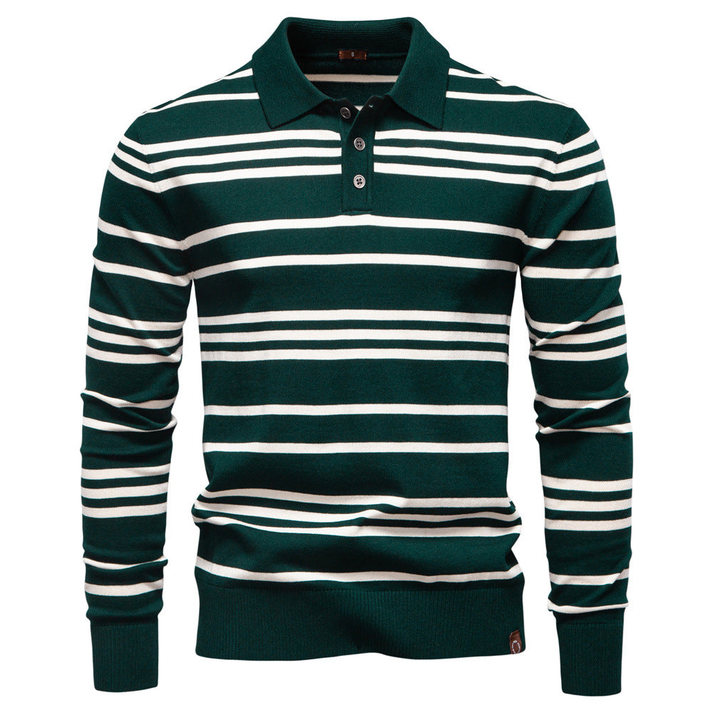 Vintage Stripe Knit Polo Sweater