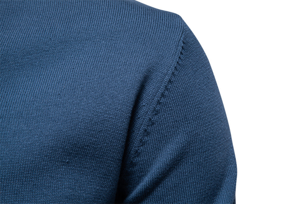 Solid Color V-Neck Knit Sweatershirt