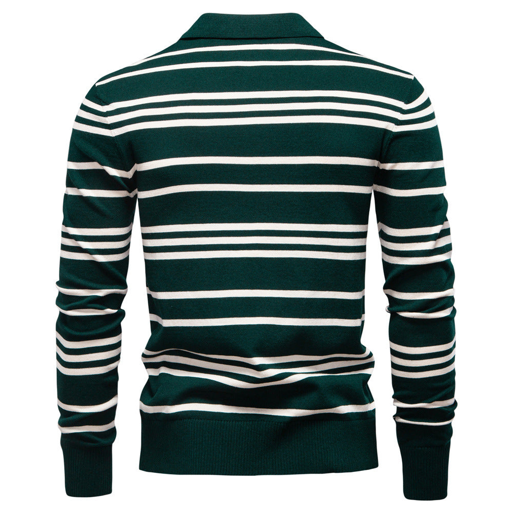 Vintage Stripe Knit Polo Sweater