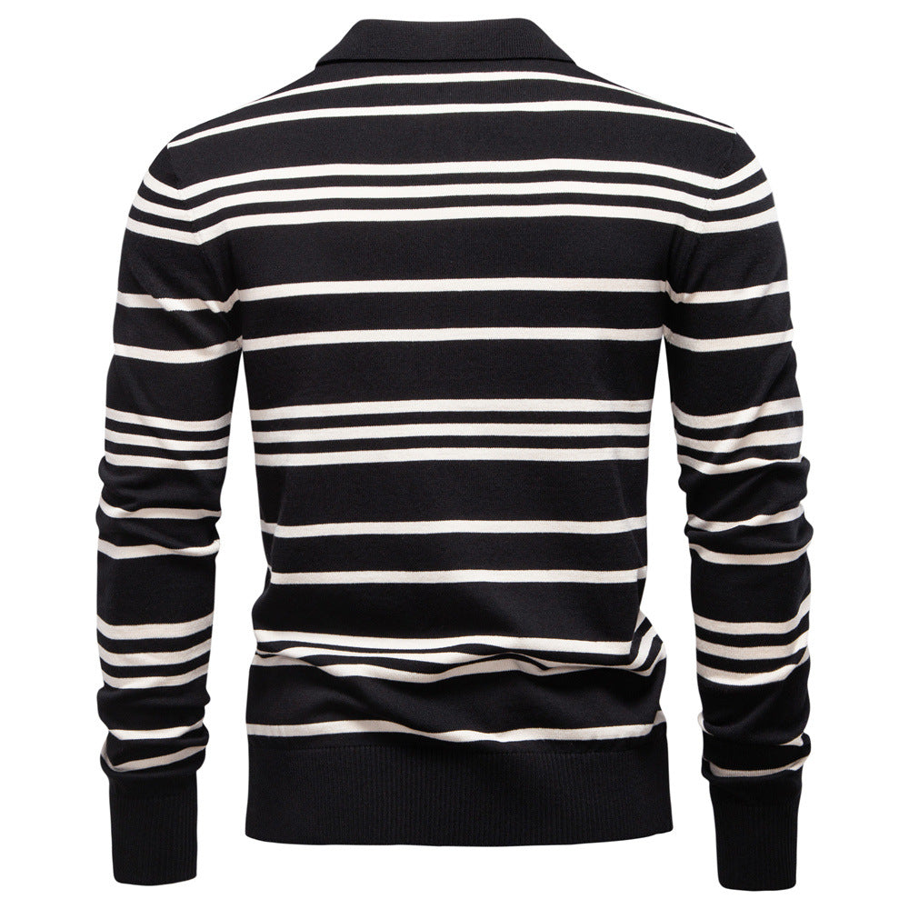 Vintage Stripe Knit Polo Sweater