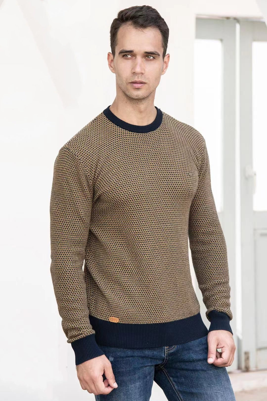 Stretch Knit Crewneck Sweater