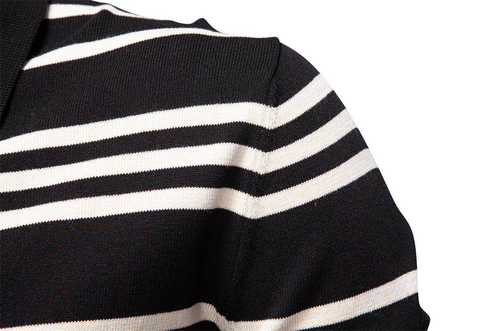 Vintage Stripe Knit Polo Sweater