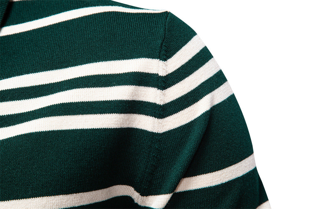 Vintage Stripe Knit Polo Sweater