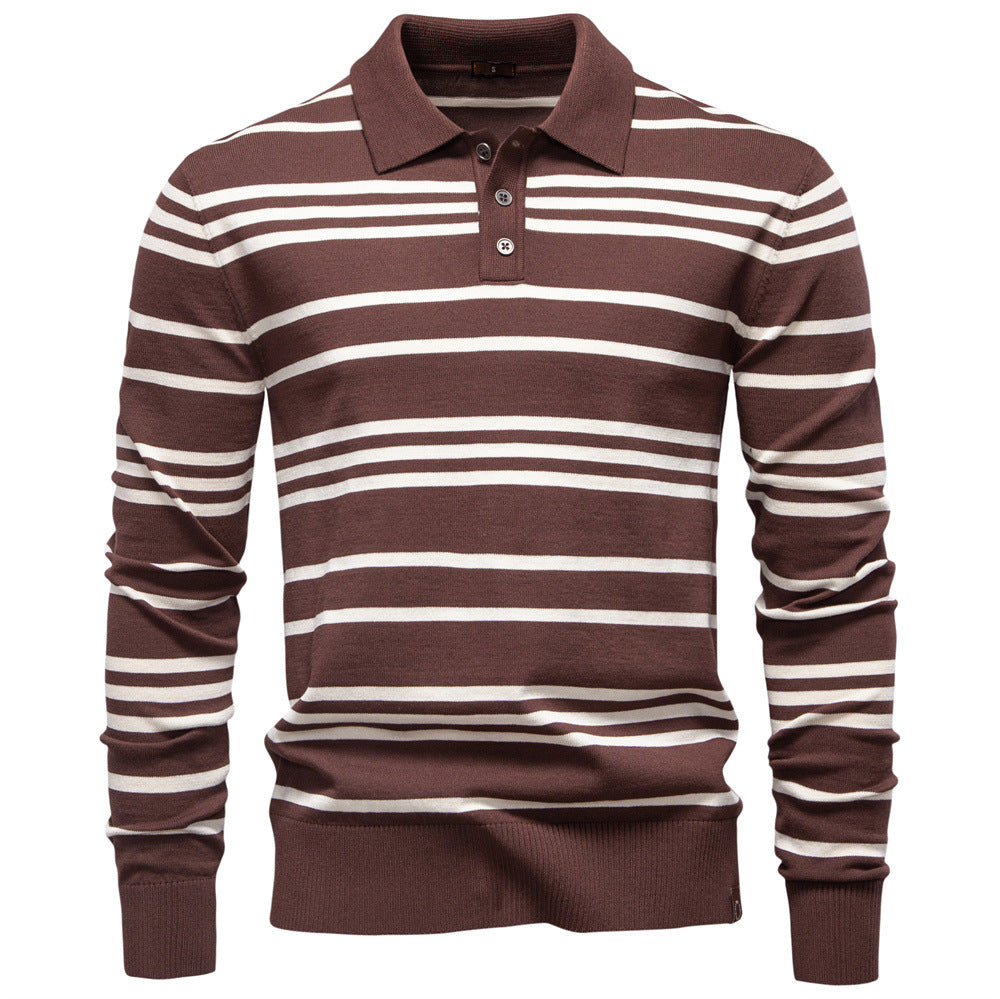 Vintage Stripe Knit Polo Sweater