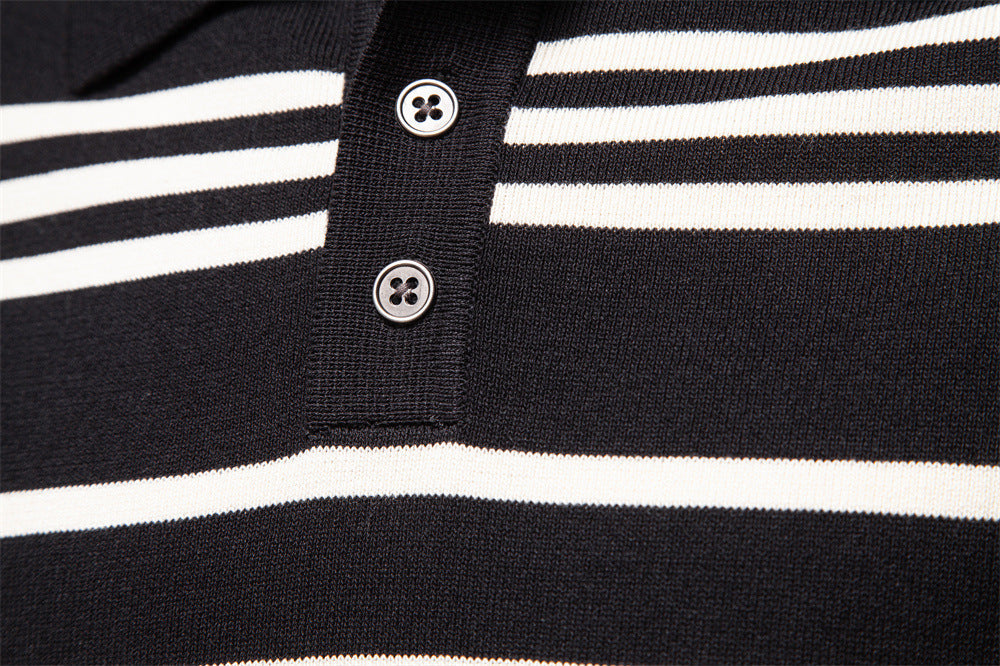 Vintage Stripe Knit Polo Sweater