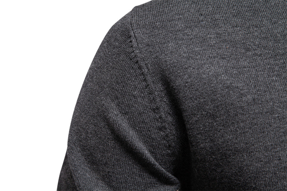 Solid Color V-Neck Knit Sweatershirt