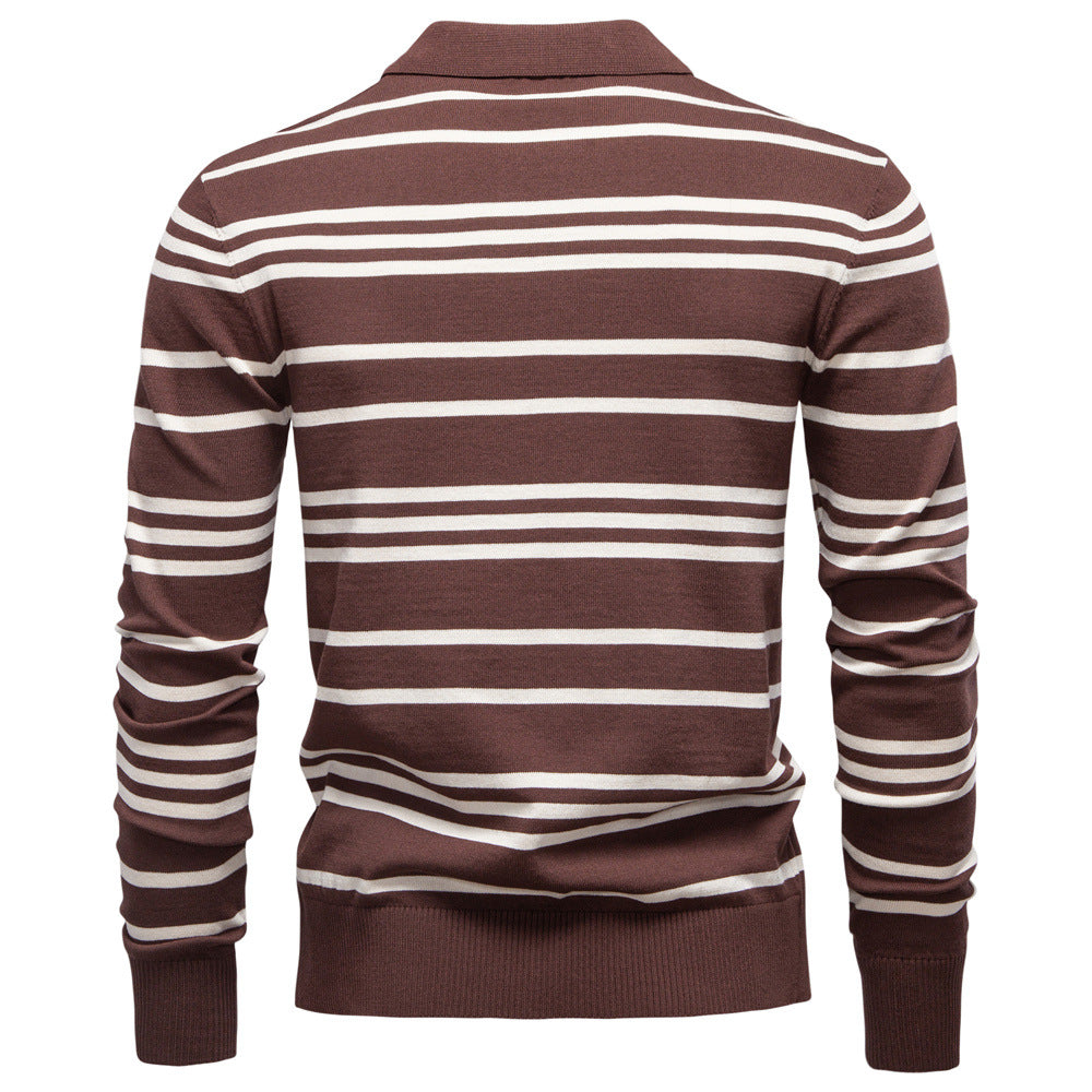 Vintage Stripe Knit Polo Sweater