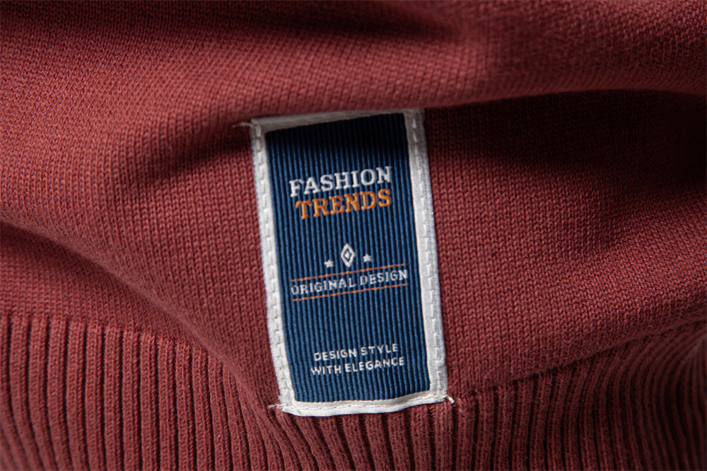 Solid Color V-Neck Knit Sweatershirt