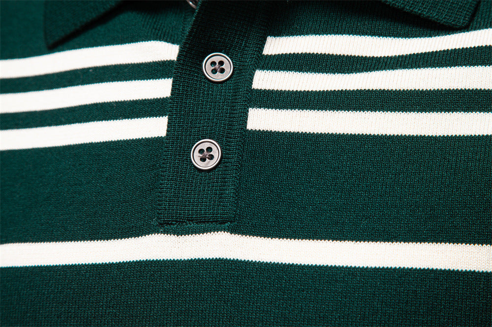 Vintage Stripe Knit Polo Sweater