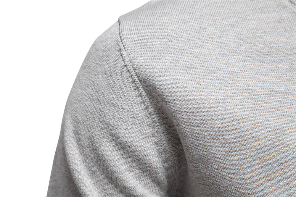 Solid Color V-Neck Knit Sweatershirt