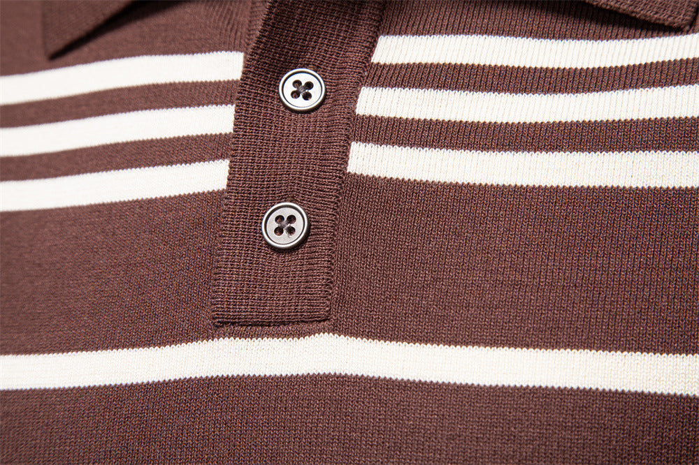 Vintage Stripe Knit Polo Sweater