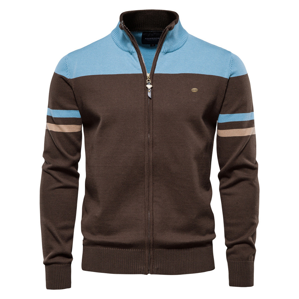 Classic Colorblock Zip-Up Knit Cardigan