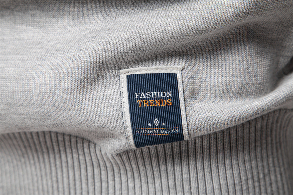 Solid Color V-Neck Knit Sweatershirt