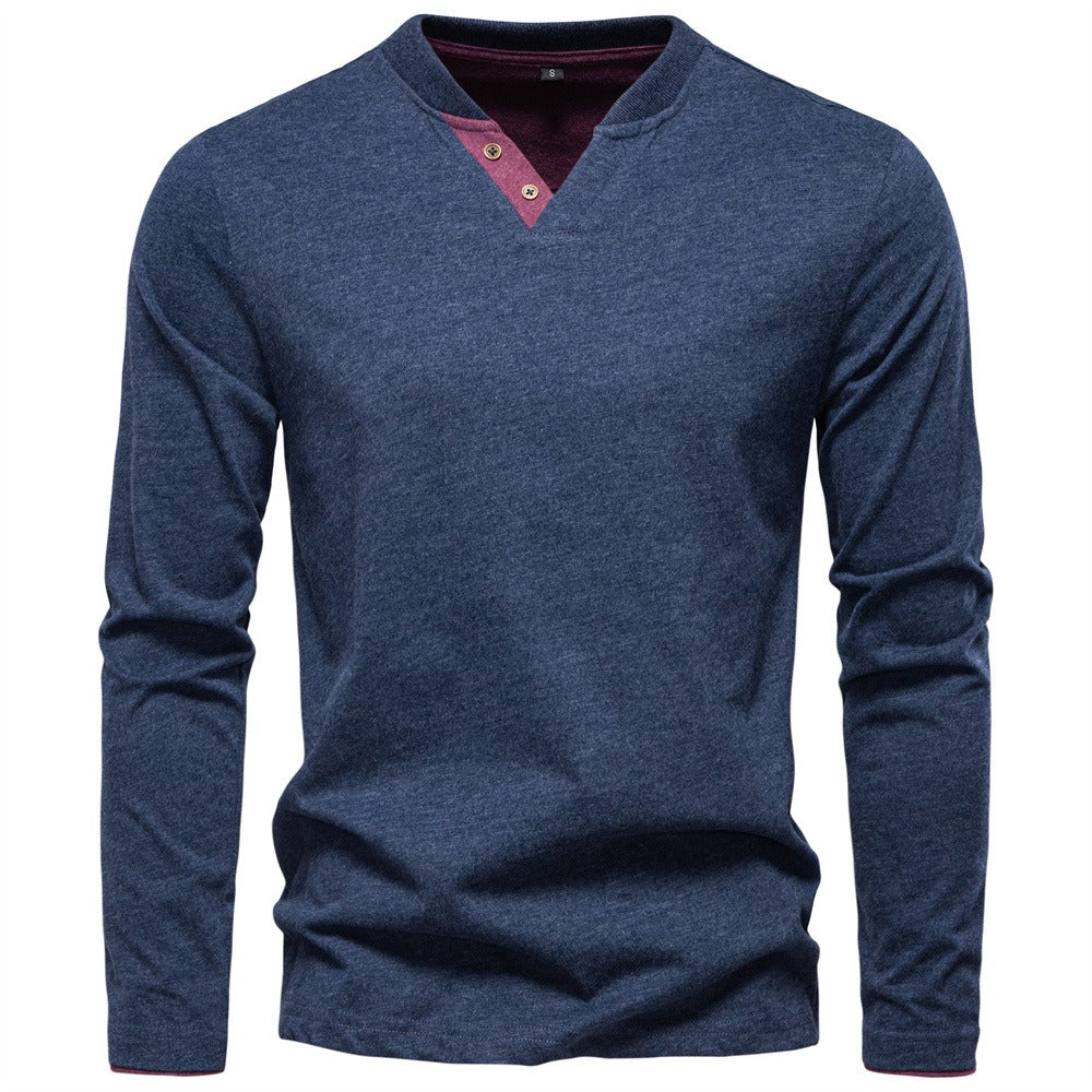 Cotton V-Neck Long Sleeve T-Shirt