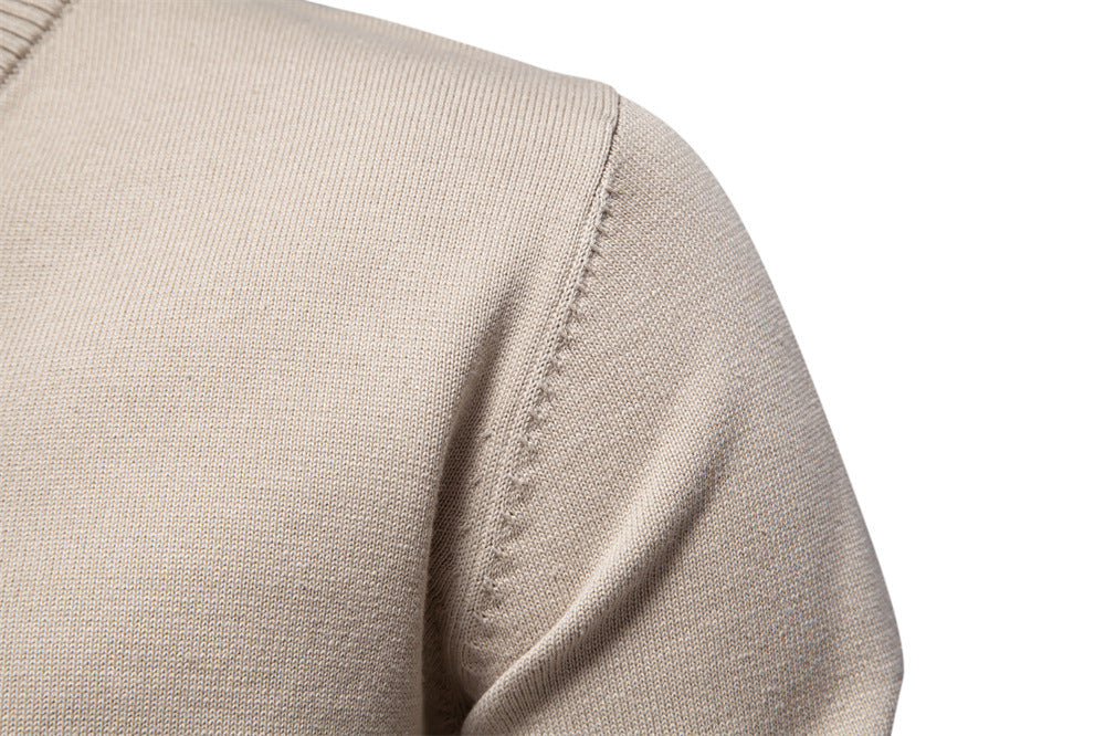 Solid Color V-Neck Knit Sweatershirt