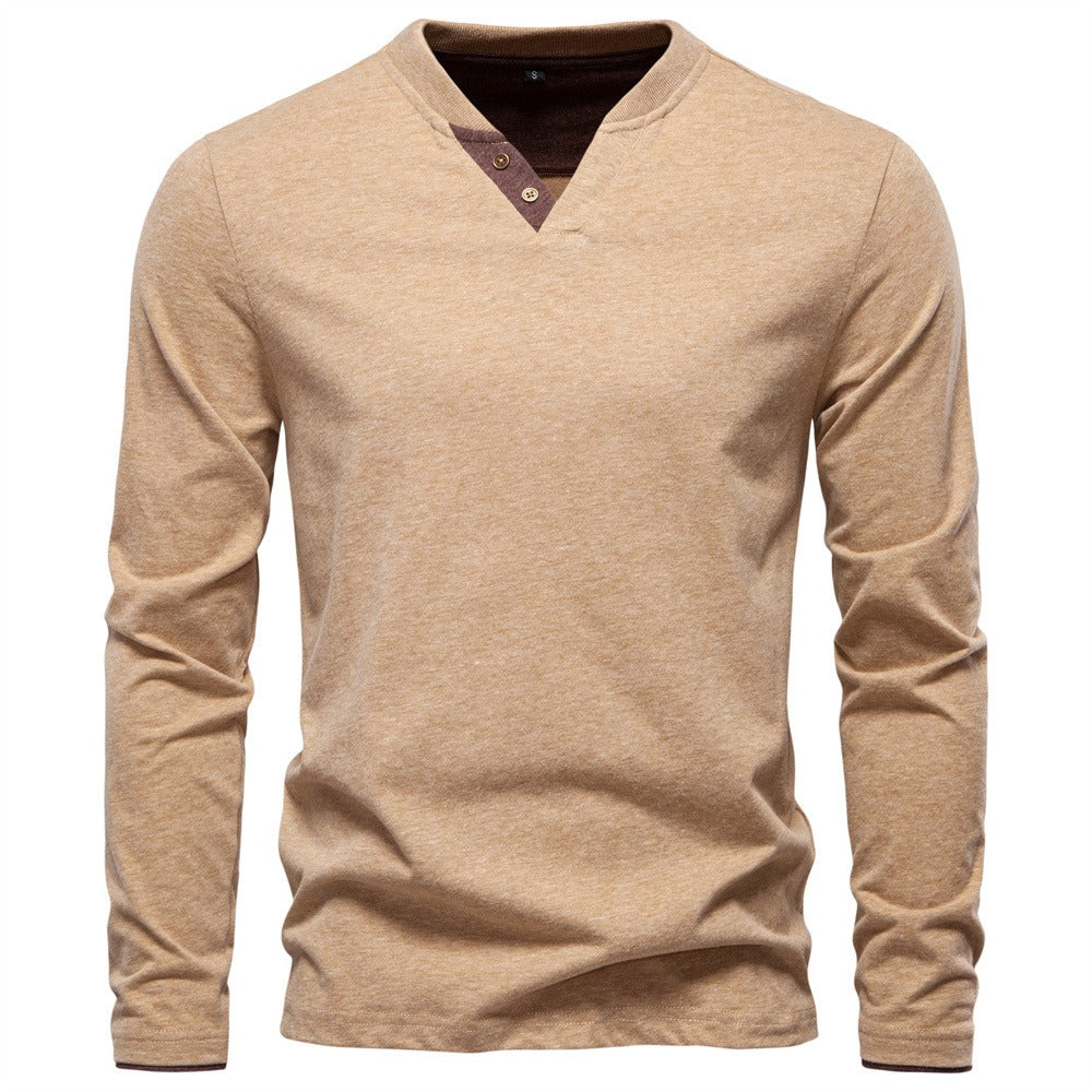 Cotton V-Neck Long Sleeve T-Shirt