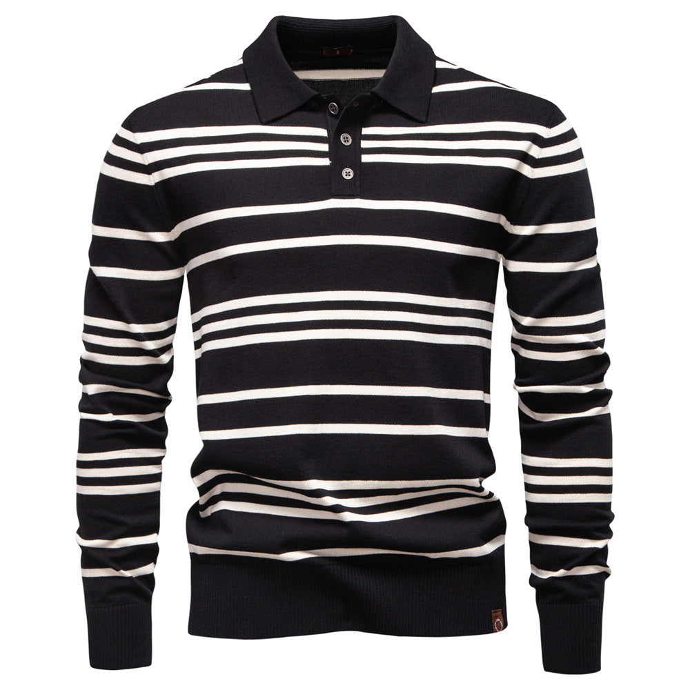 Vintage Stripe Knit Polo Sweater