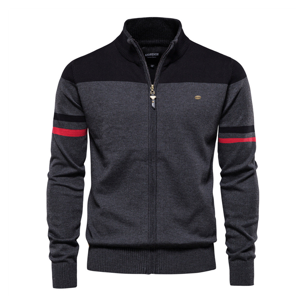 Classic Colorblock Zip-Up Knit Cardigan