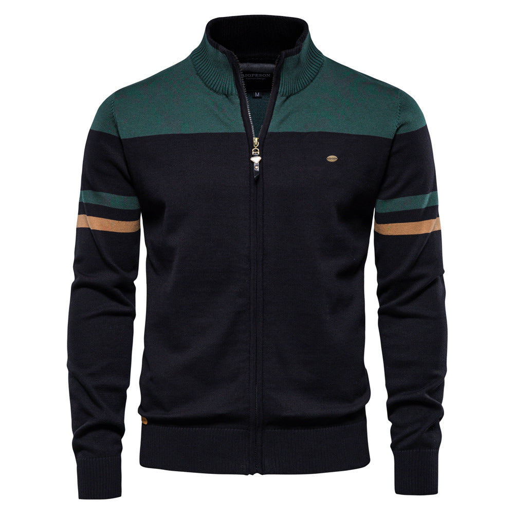 Classic Colorblock Zip-Up Knit Cardigan